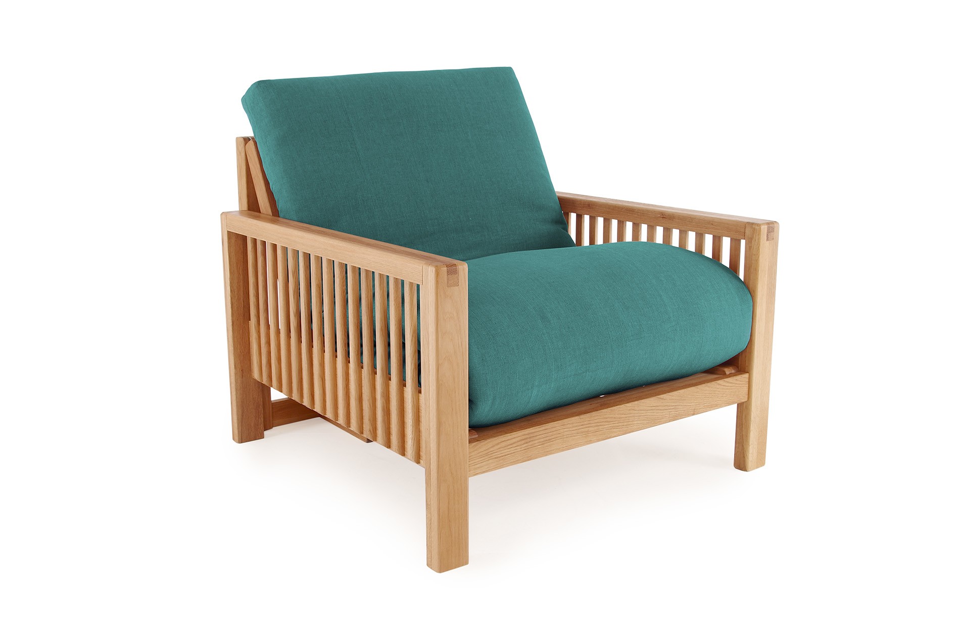 Oak Rondo Seat Sofa Bed Handloom Teal