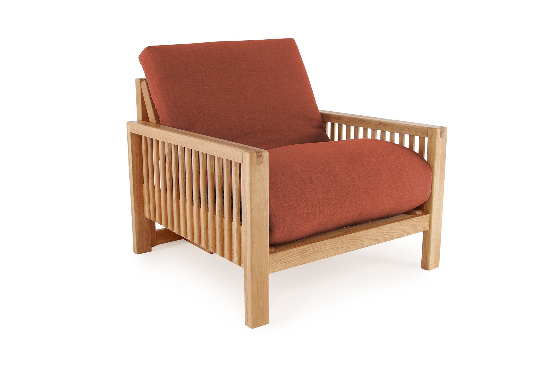 Oak Rondo Seat Sofa Bed Handloom Terracotta