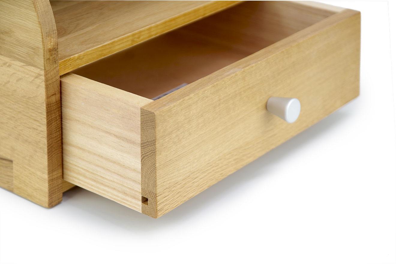 Wooden Oak Tambour Box with Drawer | Futon Company