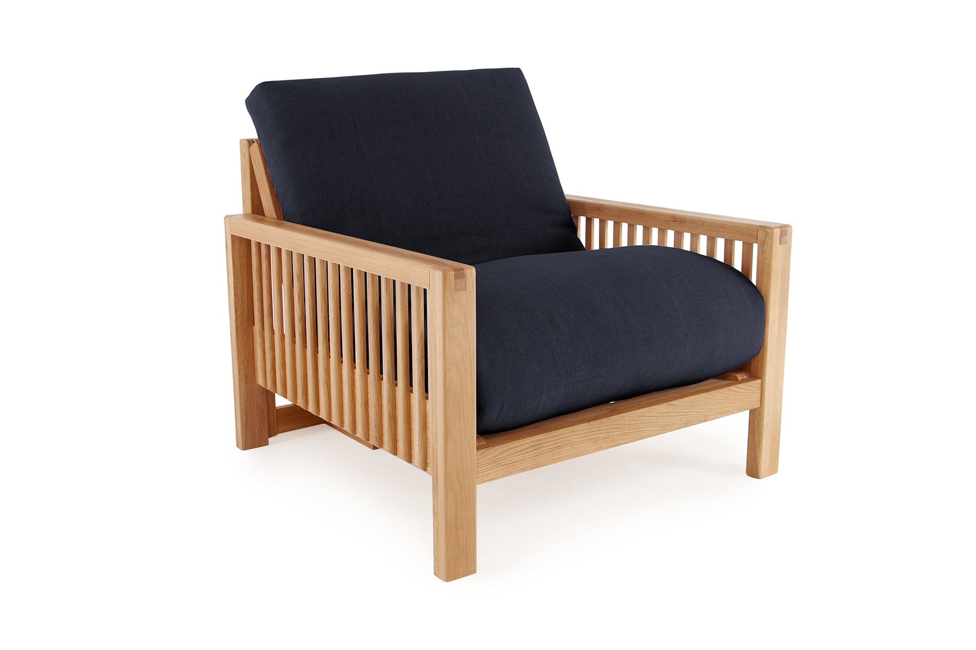 Oak Rondo Seat Sofa Bed Handloom Navy Blue