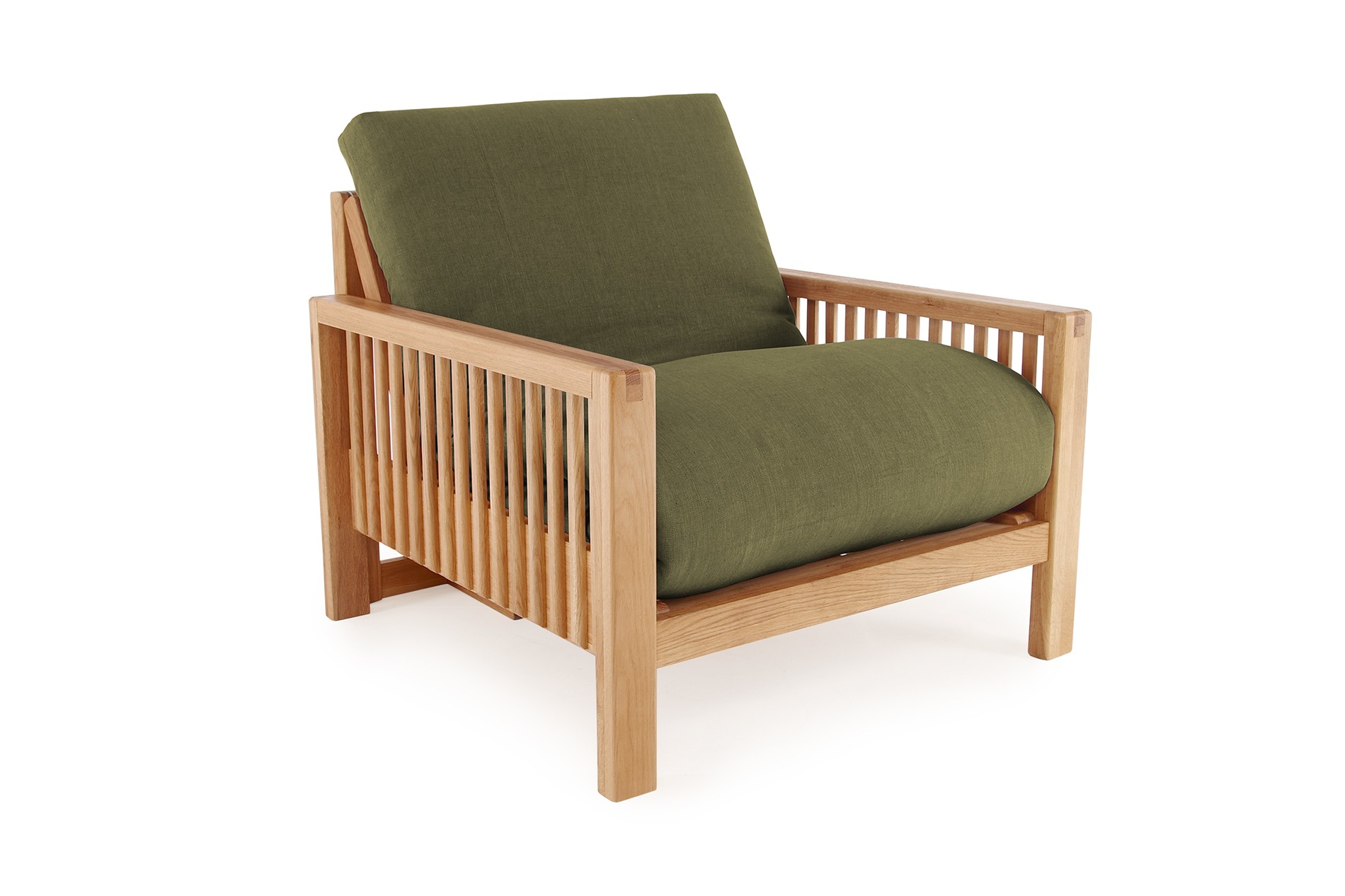 Oak Rondo Seat Sofa Bed Handloom Olive Green