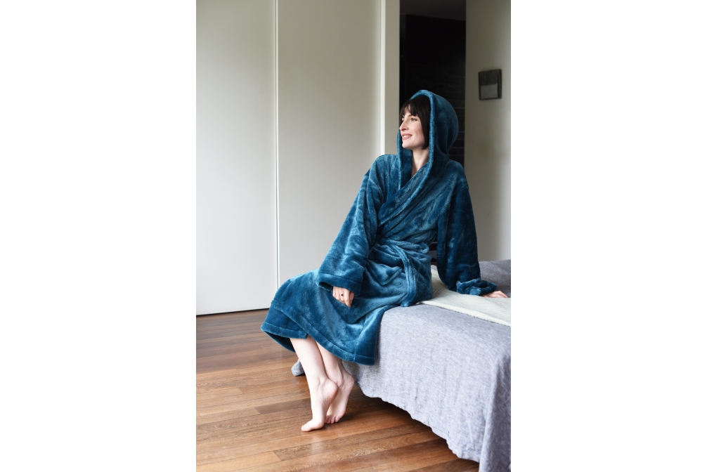 Deep Fleece Bathrobe with Hood (Oslo Blue)