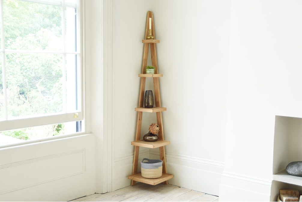 Oak Rounded Corner Ladder Shelf