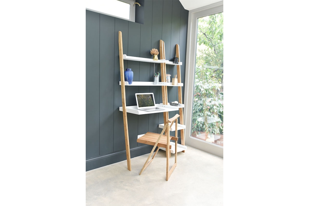 Bamboo Ladder Shelf Shown With Ladder Desk