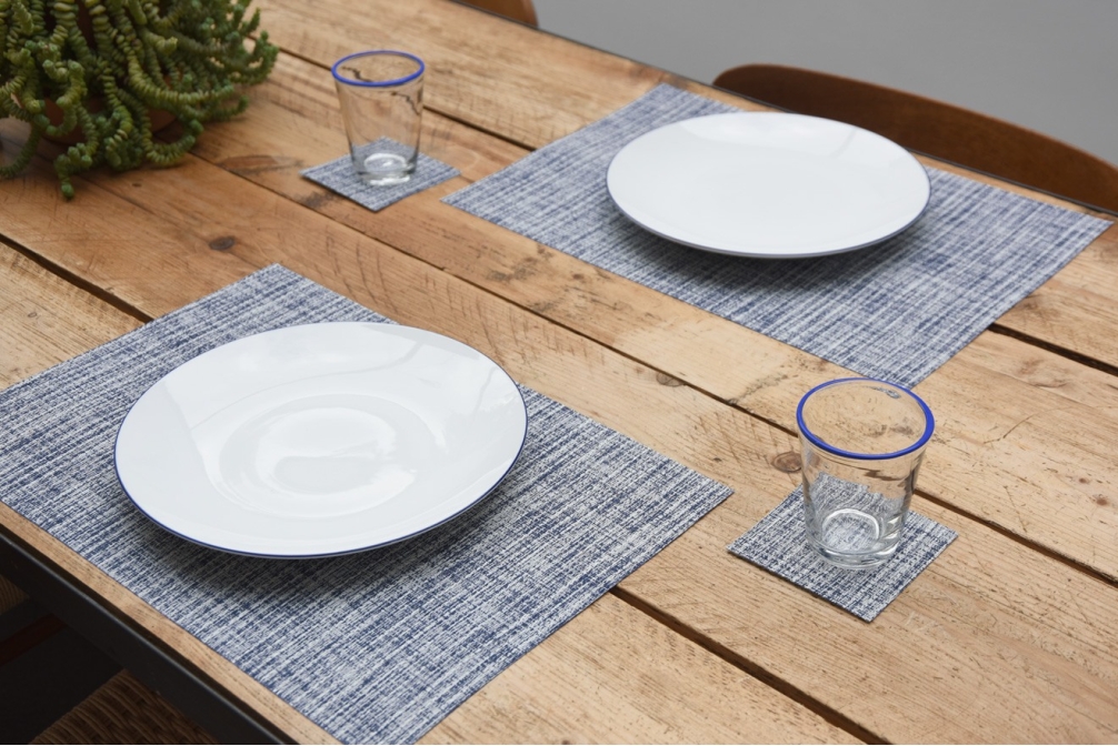 Blue Cross Weave Placemat And Coaster