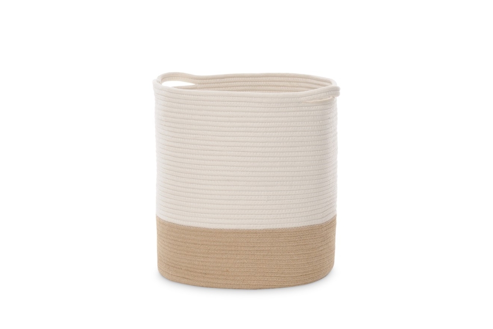 Laundry Jute And White Cotton Rope Basket With Handles