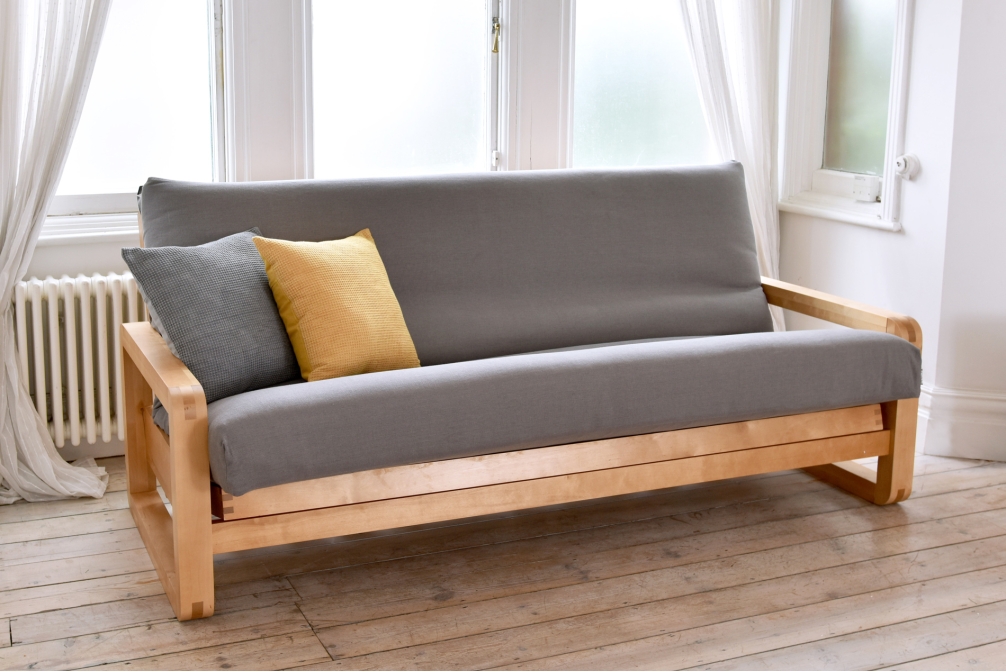 SB3-LOOP-BIRCH with Dark Grey Handloom futon cover