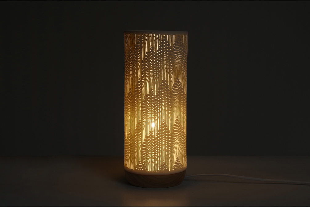 Waterfall Porcelain Lamp With Wooden Base