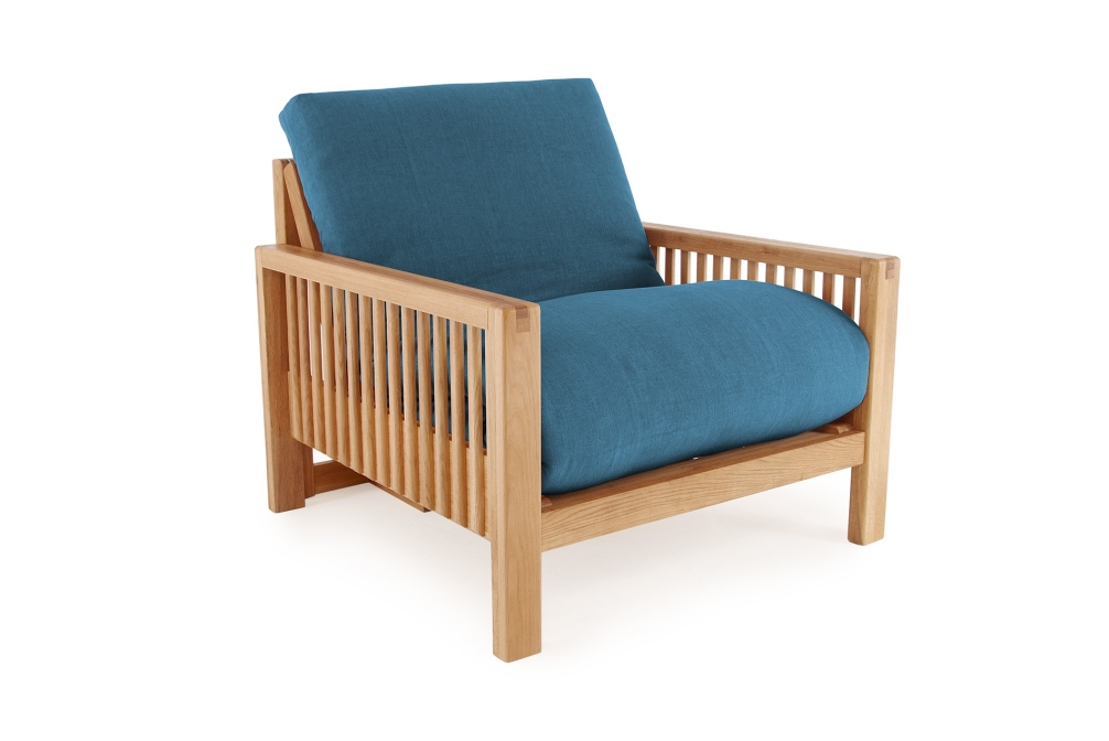 Oak Rondo Seat Sofa Bed Handloom Oslo Blue