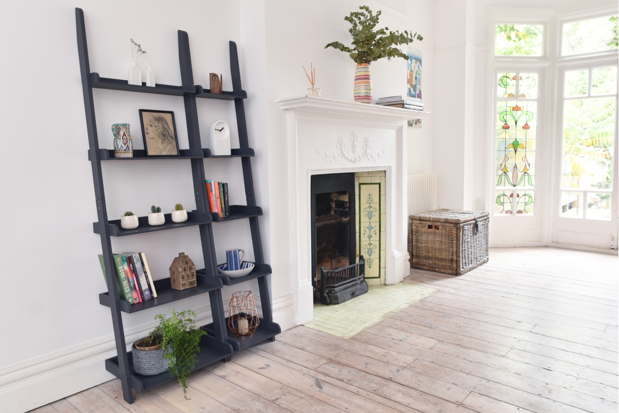 MDF Dark Charcoal Ladder Shelves Wide