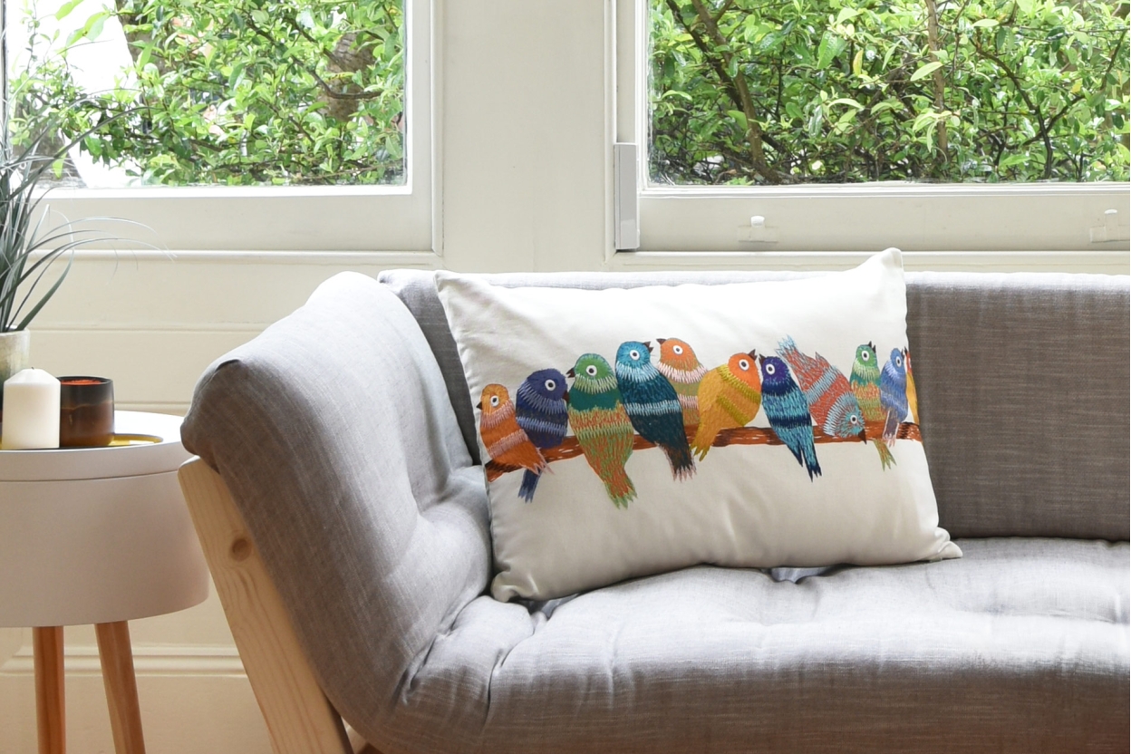 FC Birds On A Bench Cushion Cover