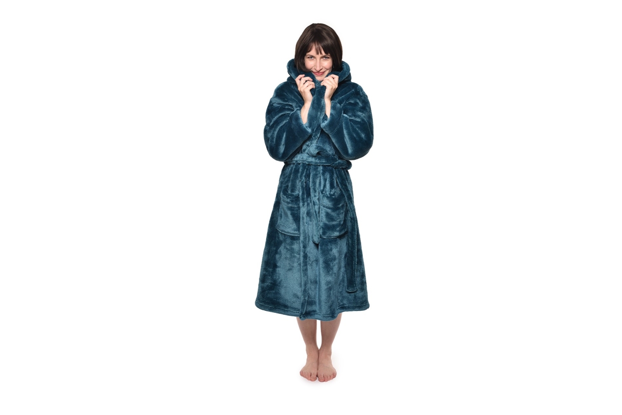 Deep Fleece Bathrobe with Hood (Oslo Blue)