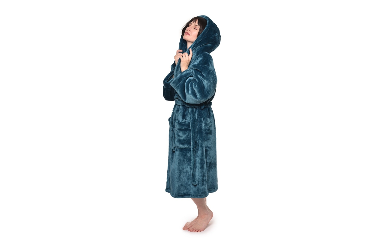 Deep Fleece Bathrobe with Hood (Oslo Blue)