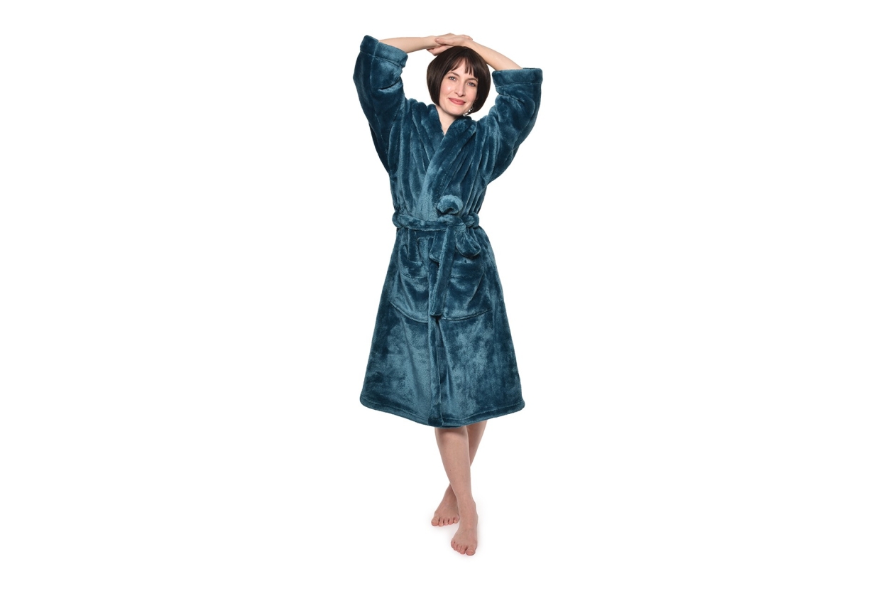 Deep Fleece Bathrobe with Hood (Oslo Blue)