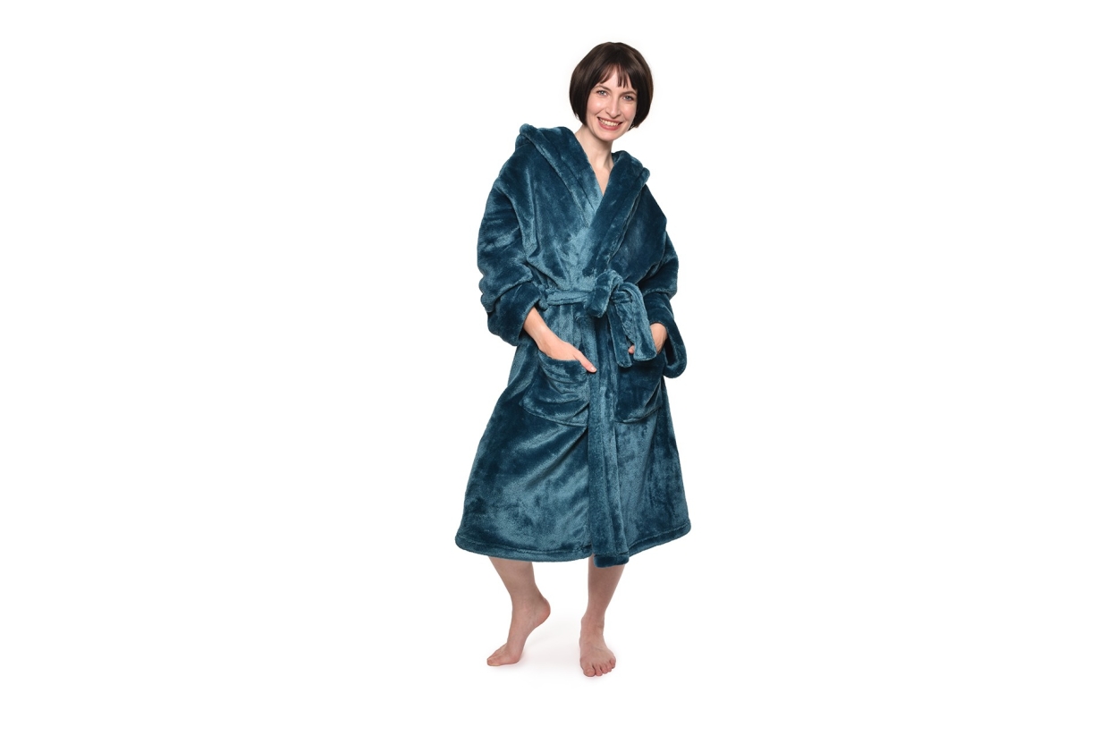 Deep Fleece Bathrobe with Hood (Oslo Blue)