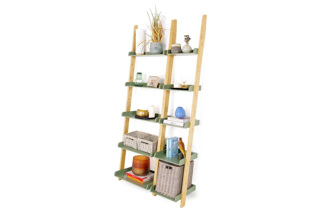 Fc Leaning Ladder Shelf Green WideFc Leaning Ladder Shelf Green Wide