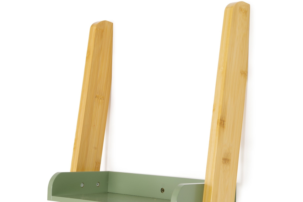 Narrow Bamboo and Olive Green Ladder Shelf