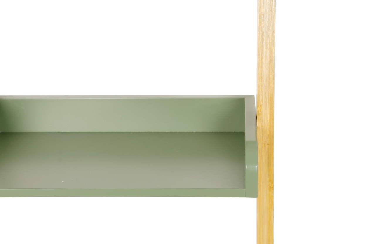 Narrow Bamboo and Olive Green Ladder Shelf