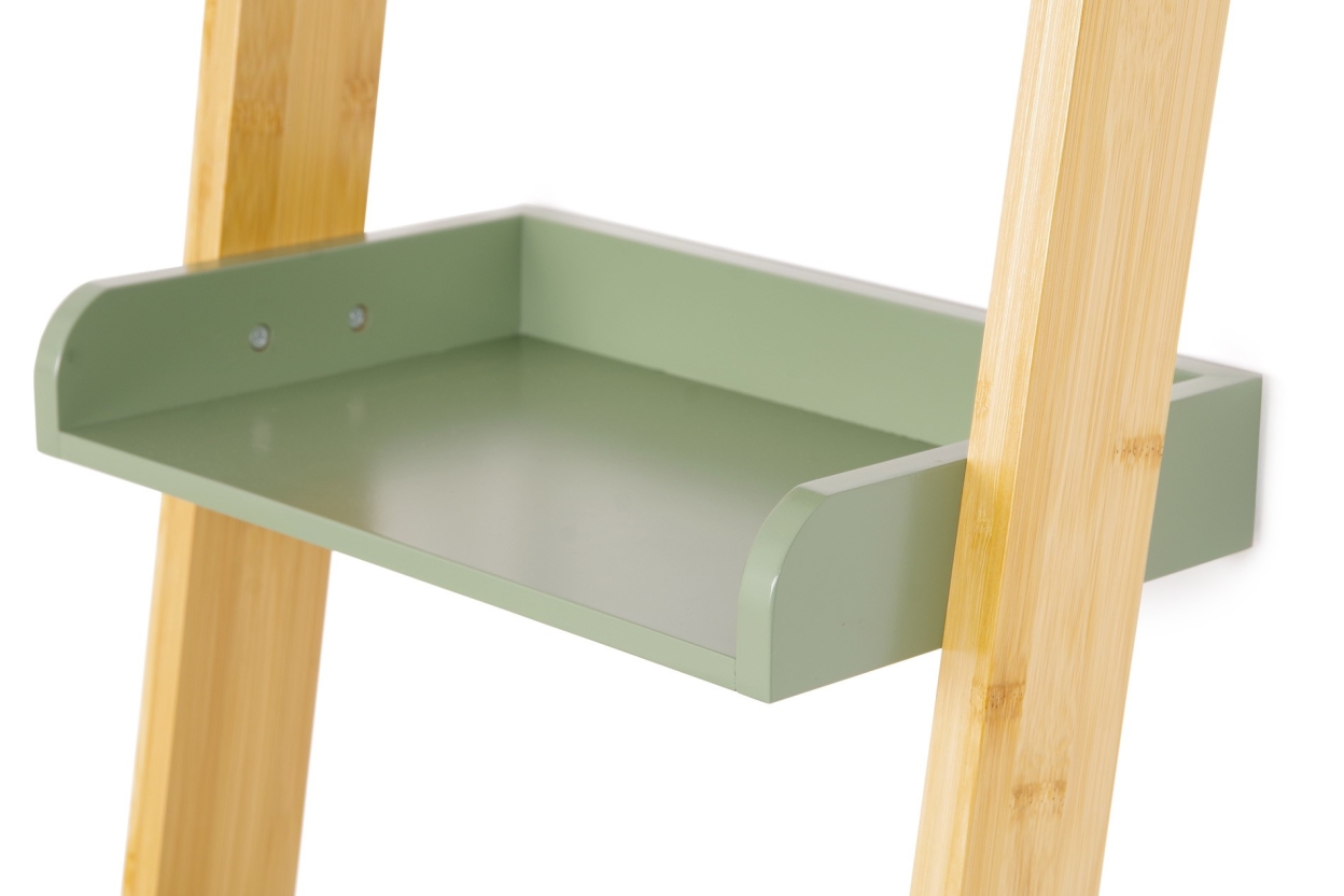 Narrow Bamboo and Olive Green Ladder Shelf