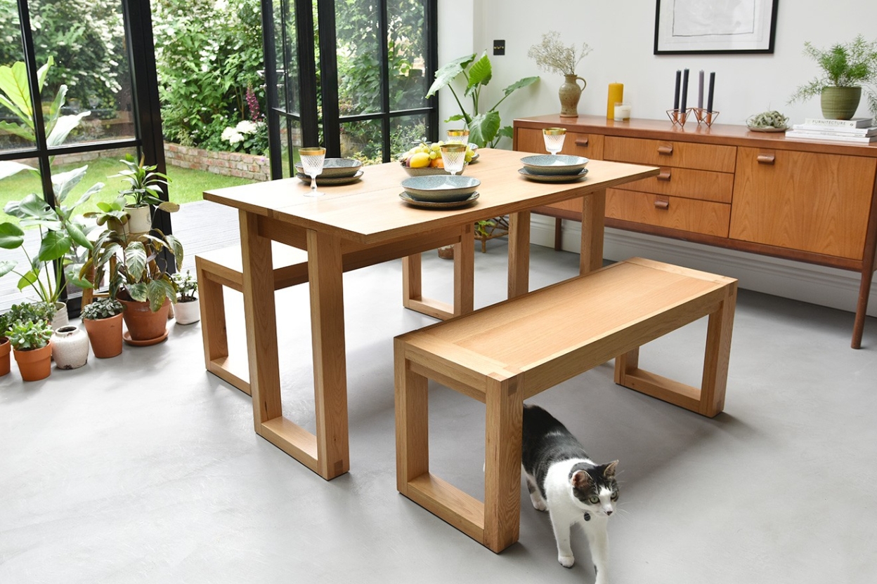 Oak Console Table with benches