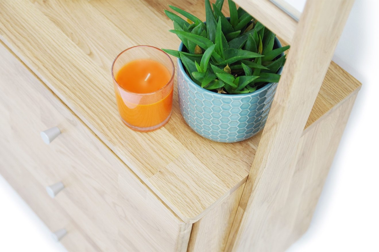 Oak Leaning Ladder Mirror Drawers