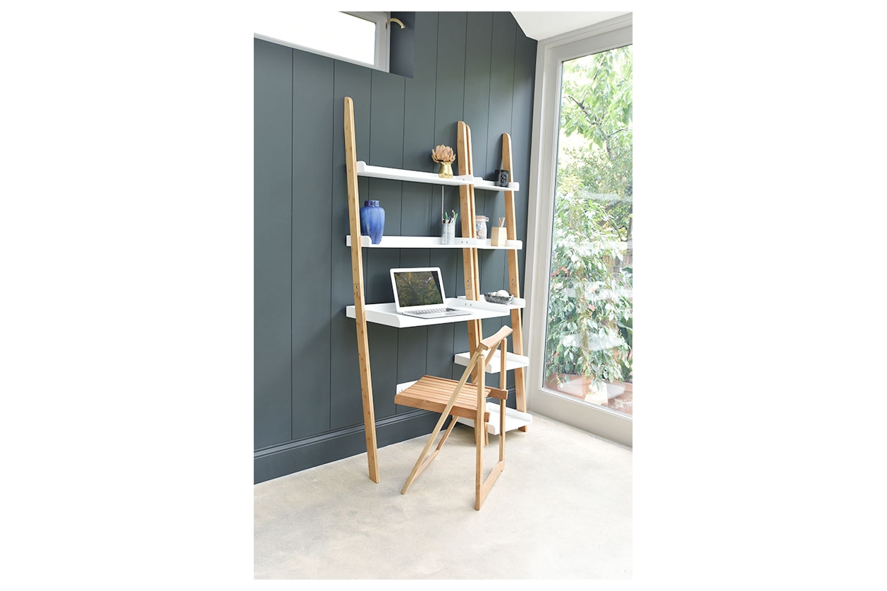 Bamboo Ladder Shelf Shown With Ladder Desk