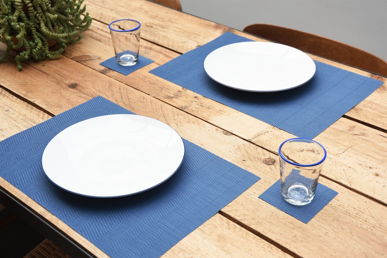 Blue Herringbone Placemat And Coaster D O