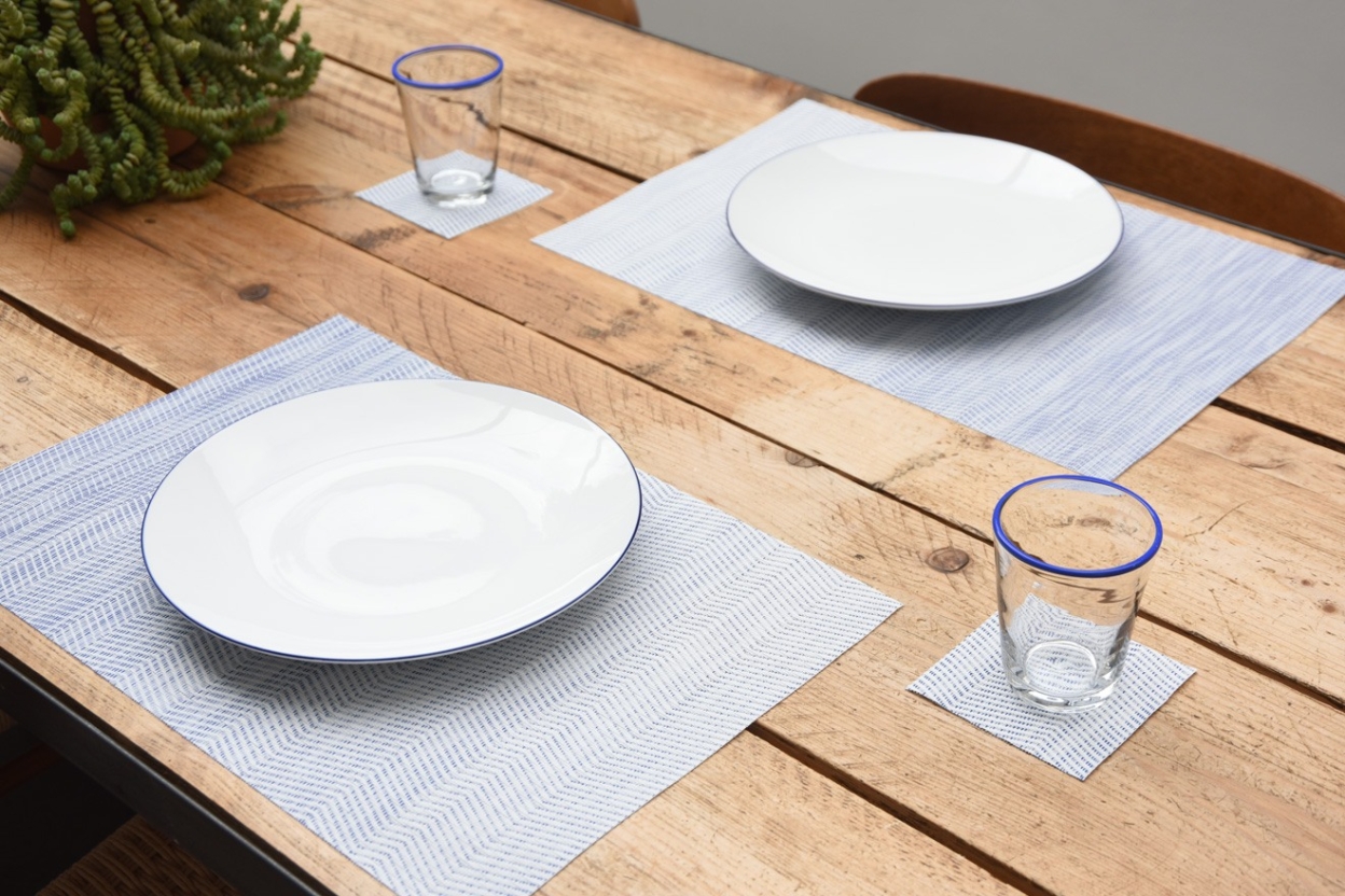 Blue White Herringbone Fade Placemat And Coaster Lr F