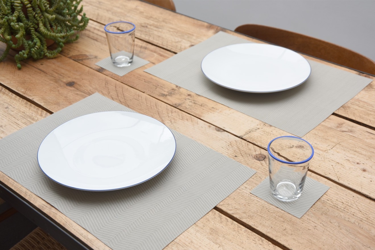 Grey Herringbone Placemat And Coaster Gfoh