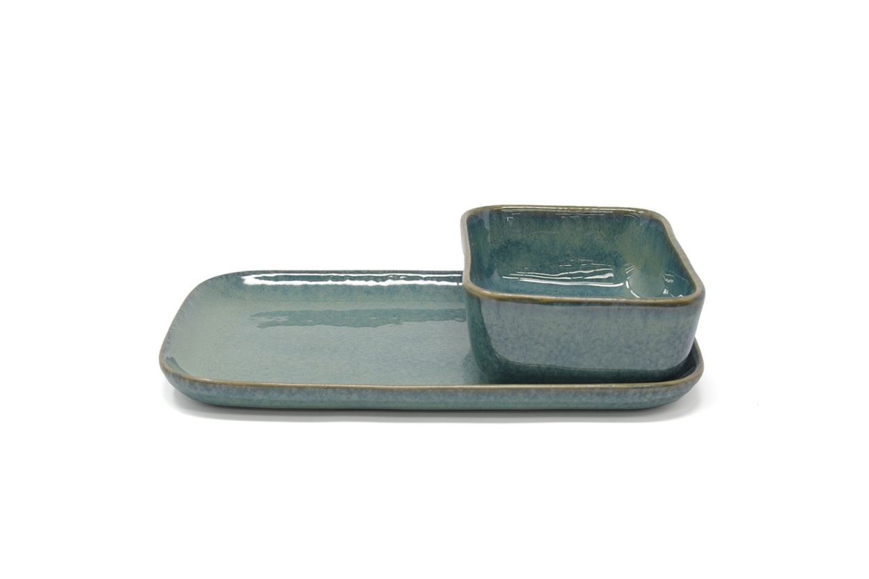 Reactive Glaze Side Plate Lagoon - with Deep Dish