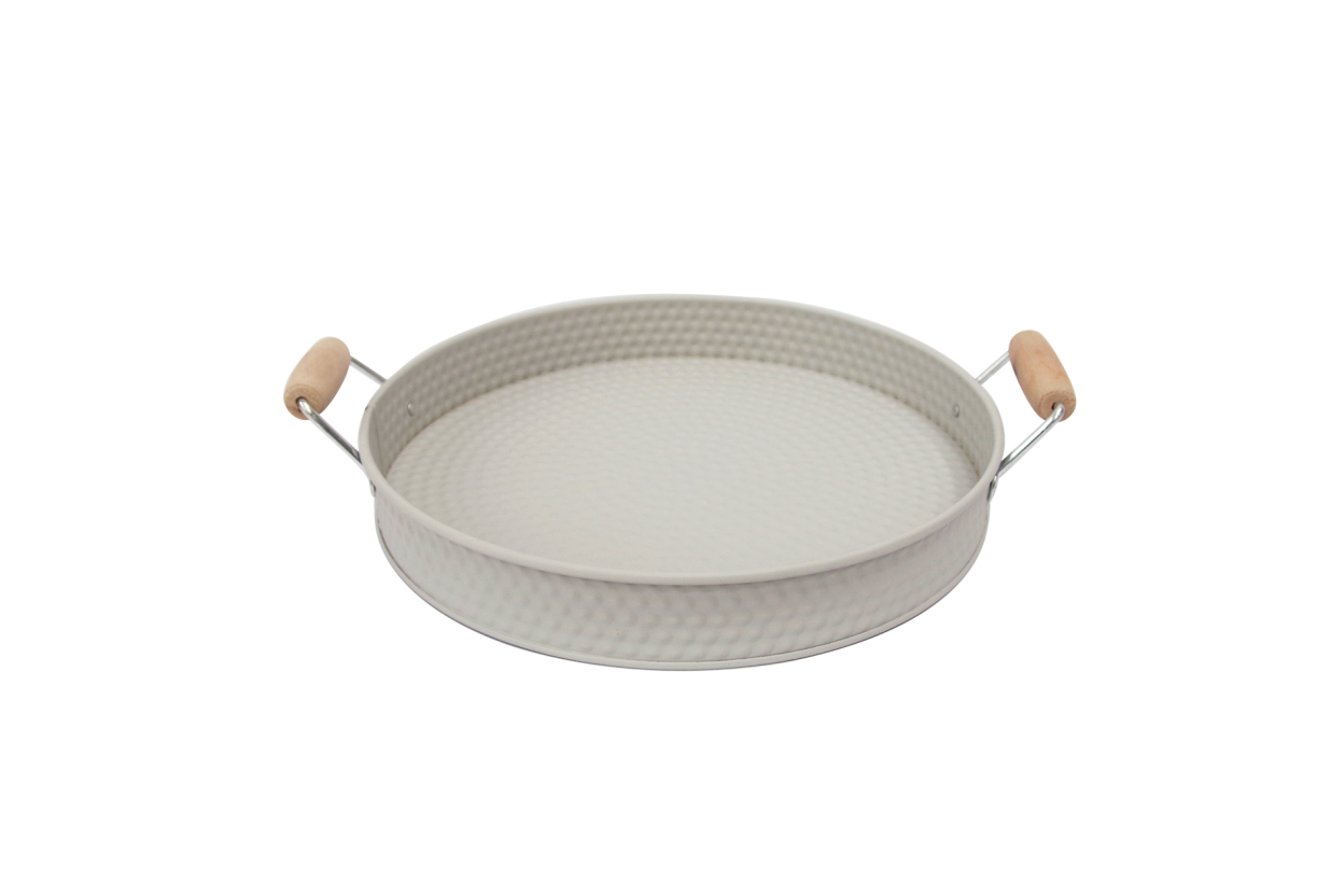 FC Metal Dots Tray With Wooden Handles Grey Small