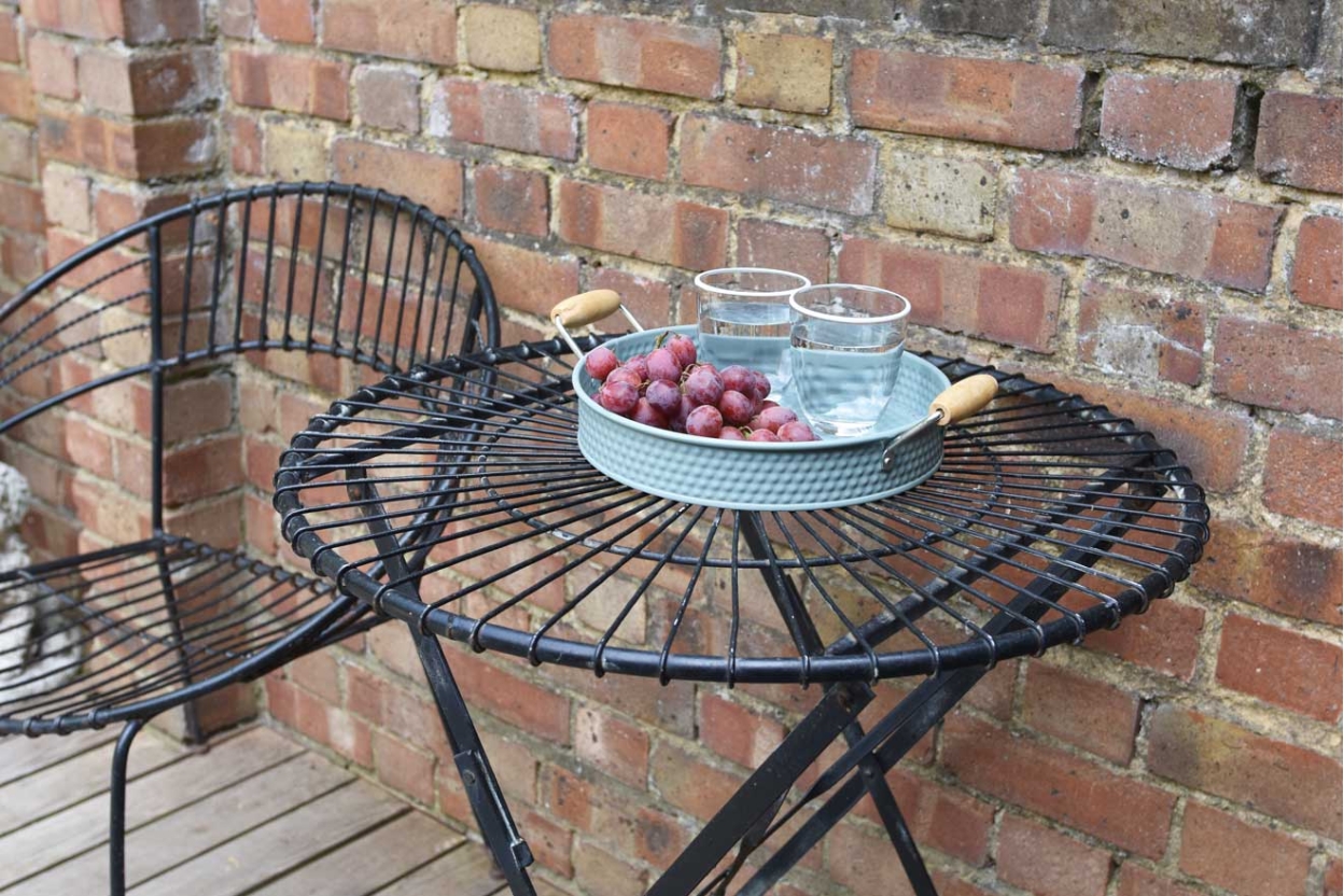 FC Metal Dots Tray With Wooden Handles Fjord Blue Small