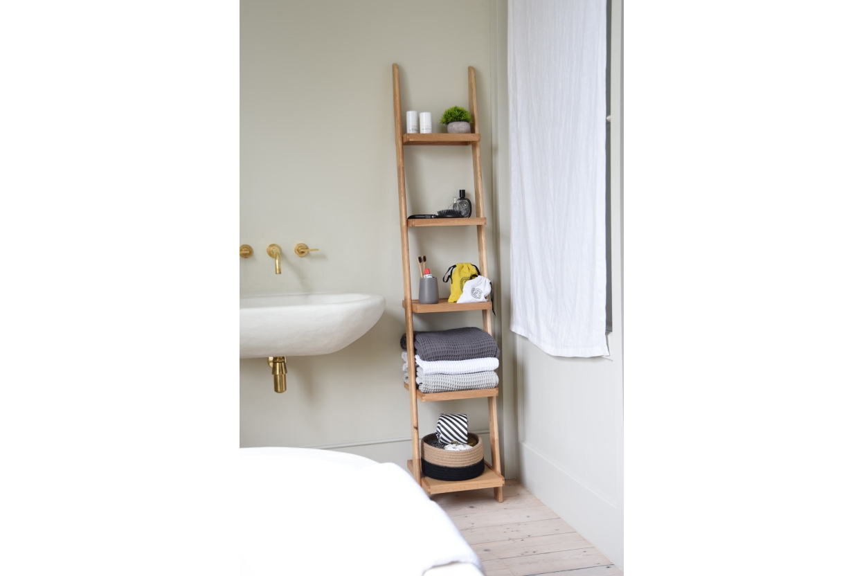 Oak Rounded Narrow Ladder Shelf