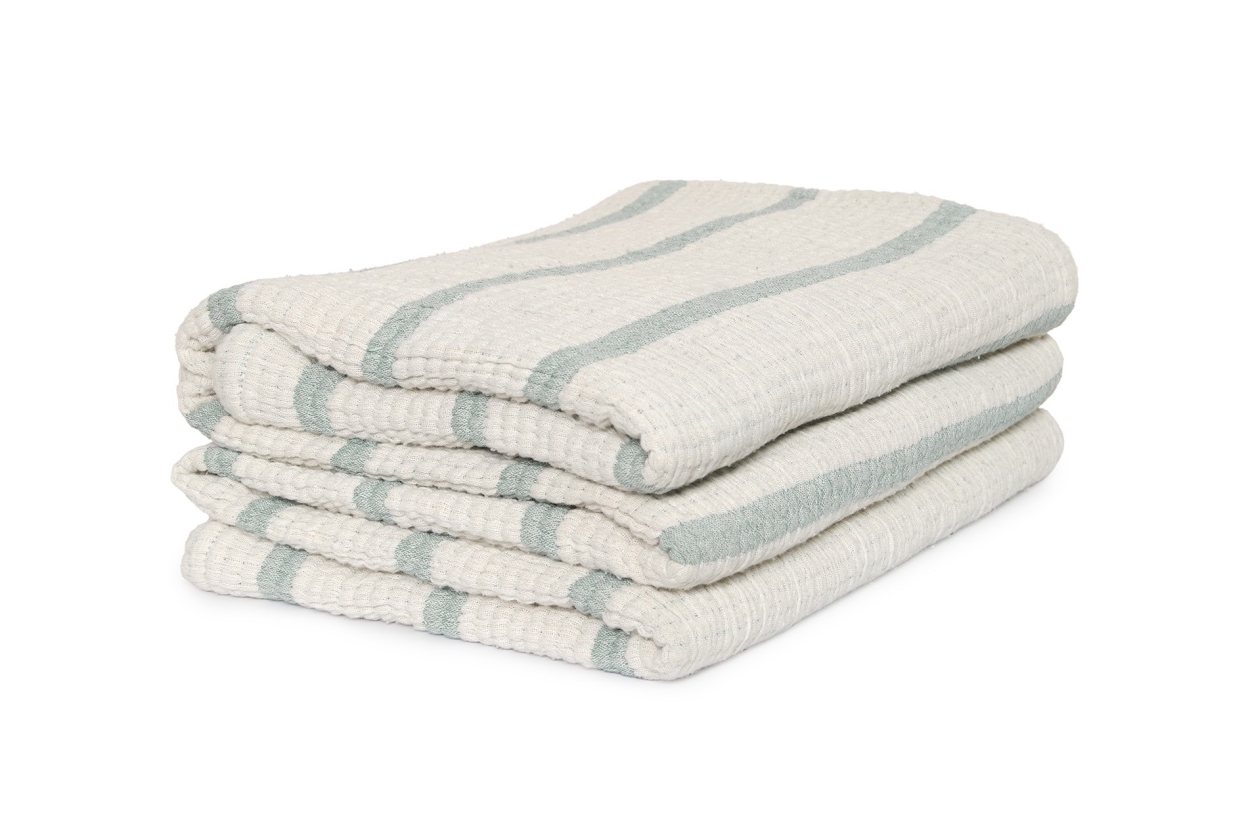 Chambray Stripes Throw (Fir Green)