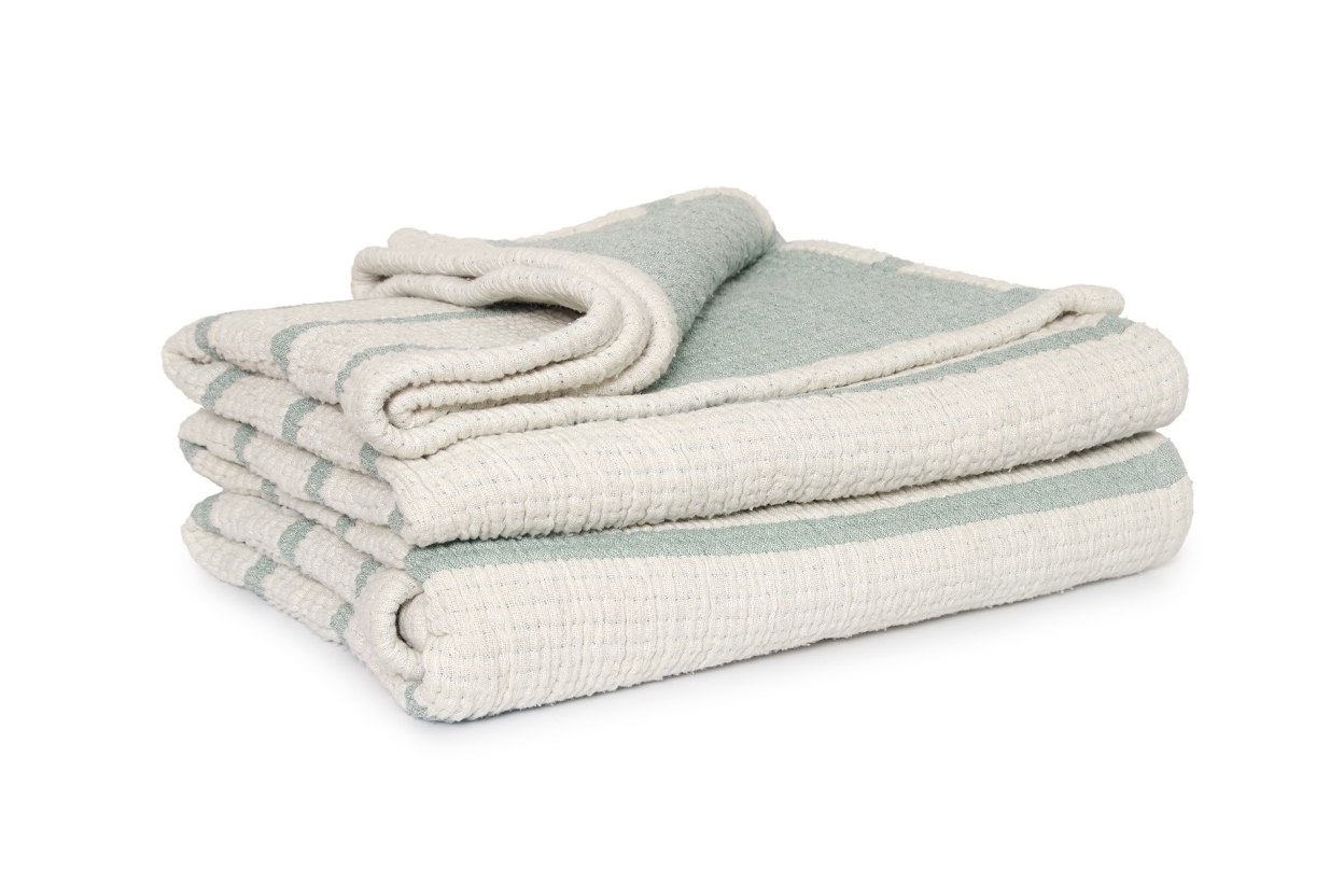 Chambray Stripes Throw (Fir Green)