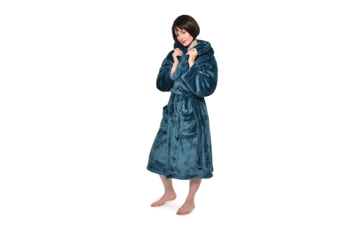 Deep Fleece Bathrobe with Hood (Oslo Blue)