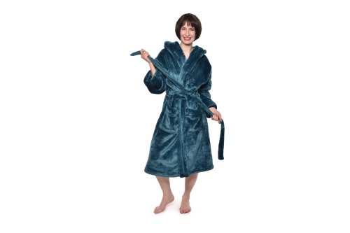 Deep Fleece Bathrobe with Hood (Oslo Blue)