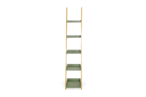 Narrow Bamboo and Olive Green Ladder Shelf