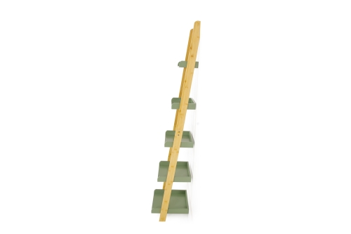 Narrow Bamboo and Olive Green Ladder Shelf