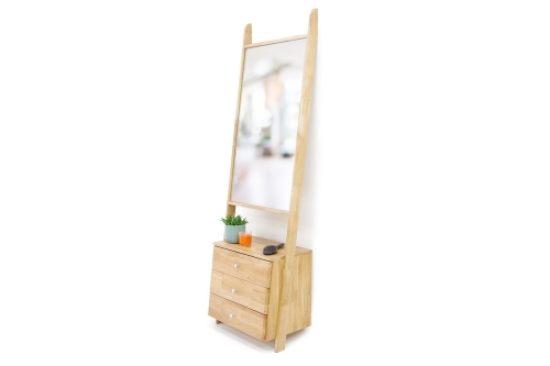 Oak Leaning Ladder Mirror Drawers