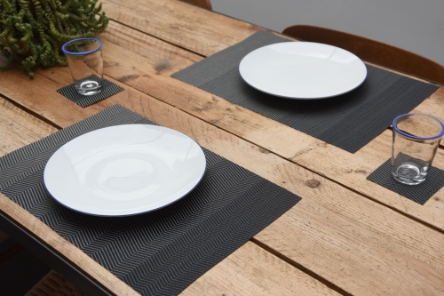 Black Herringbone Fade Placemat And Coaster