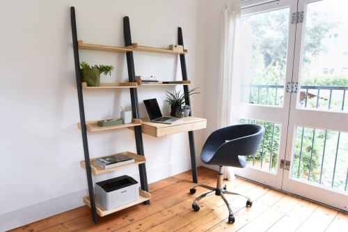 Rubberwood Desk With Cm Shelves And Vesper Chair