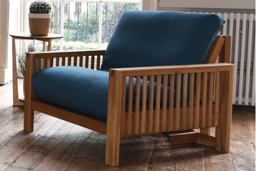 Oak Rondo Seat Sofa Bed Handloom Oslo Blue